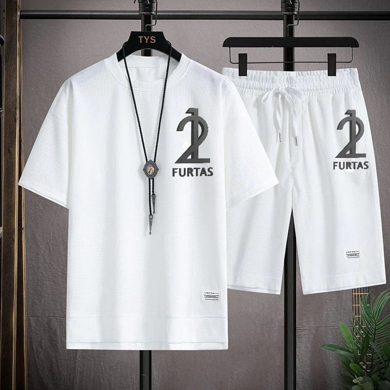 Fashionable casual men's sports suit short-sleeved T-shirt and outdoor summer sports shorts two-piece set daily casual
