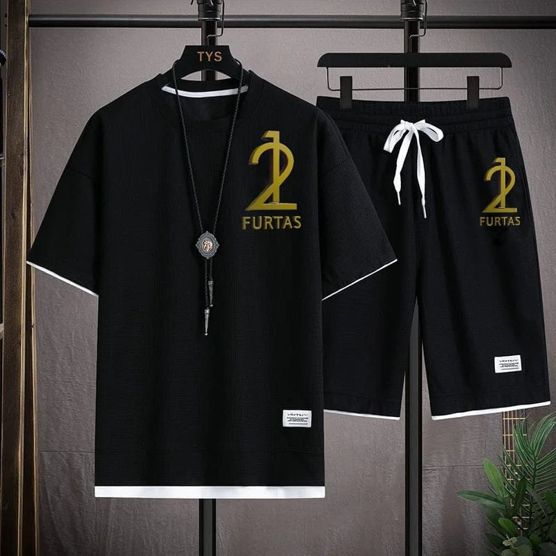 Fashionable casual men's sports suit short-sleeved T-shirt and outdoor summer sports shorts two-piece set daily casual