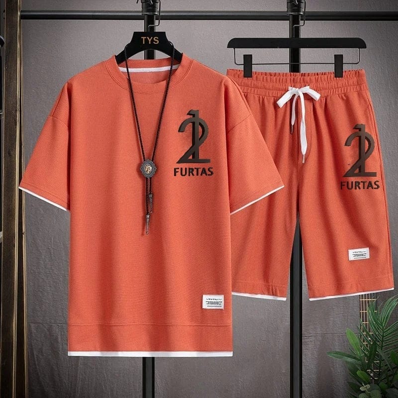 Fashionable casual men's sports suit short-sleeved T-shirt and outdoor summer sports shorts two-piece set daily casual