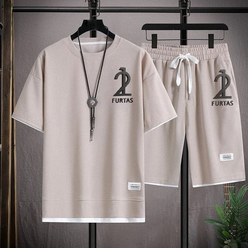 Fashionable casual men's sports suit short-sleeved T-shirt and outdoor summer sports shorts two-piece set daily casual