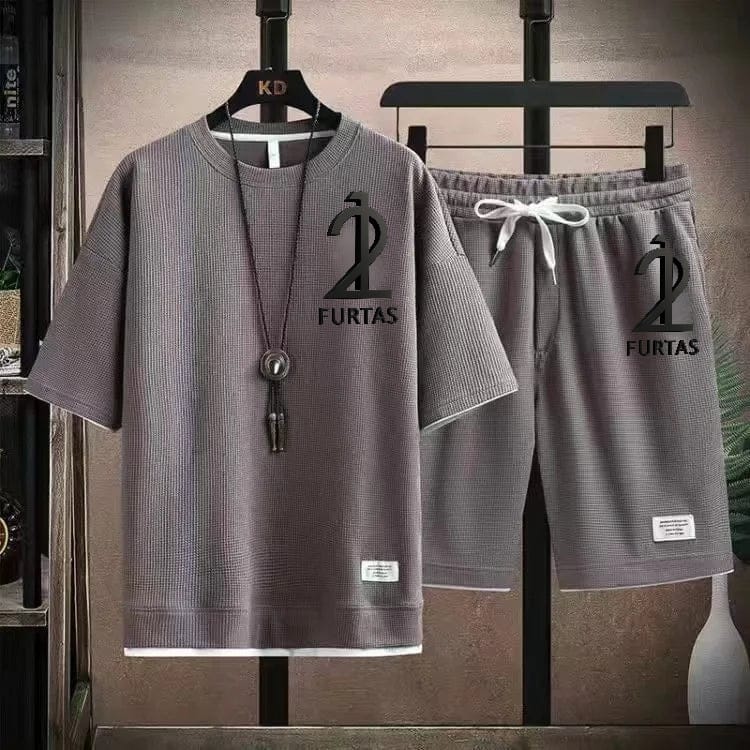 Fashionable casual men's sports suit short-sleeved T-shirt and outdoor summer sports shorts two-piece set daily casual