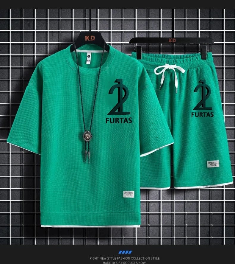 Fashionable casual men's sports suit short-sleeved T-shirt and outdoor summer sports shorts two-piece set daily casual